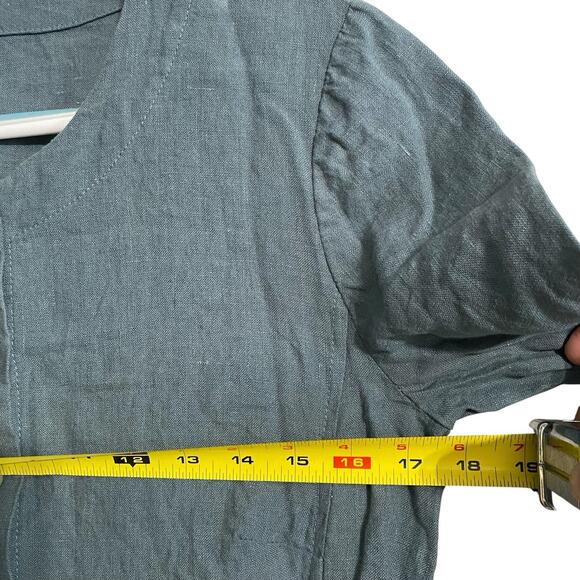 Linenshed Green Button Down 100% Linen Quarter Sleeve Knee Length Dress Size XS - Picture 4 of 10